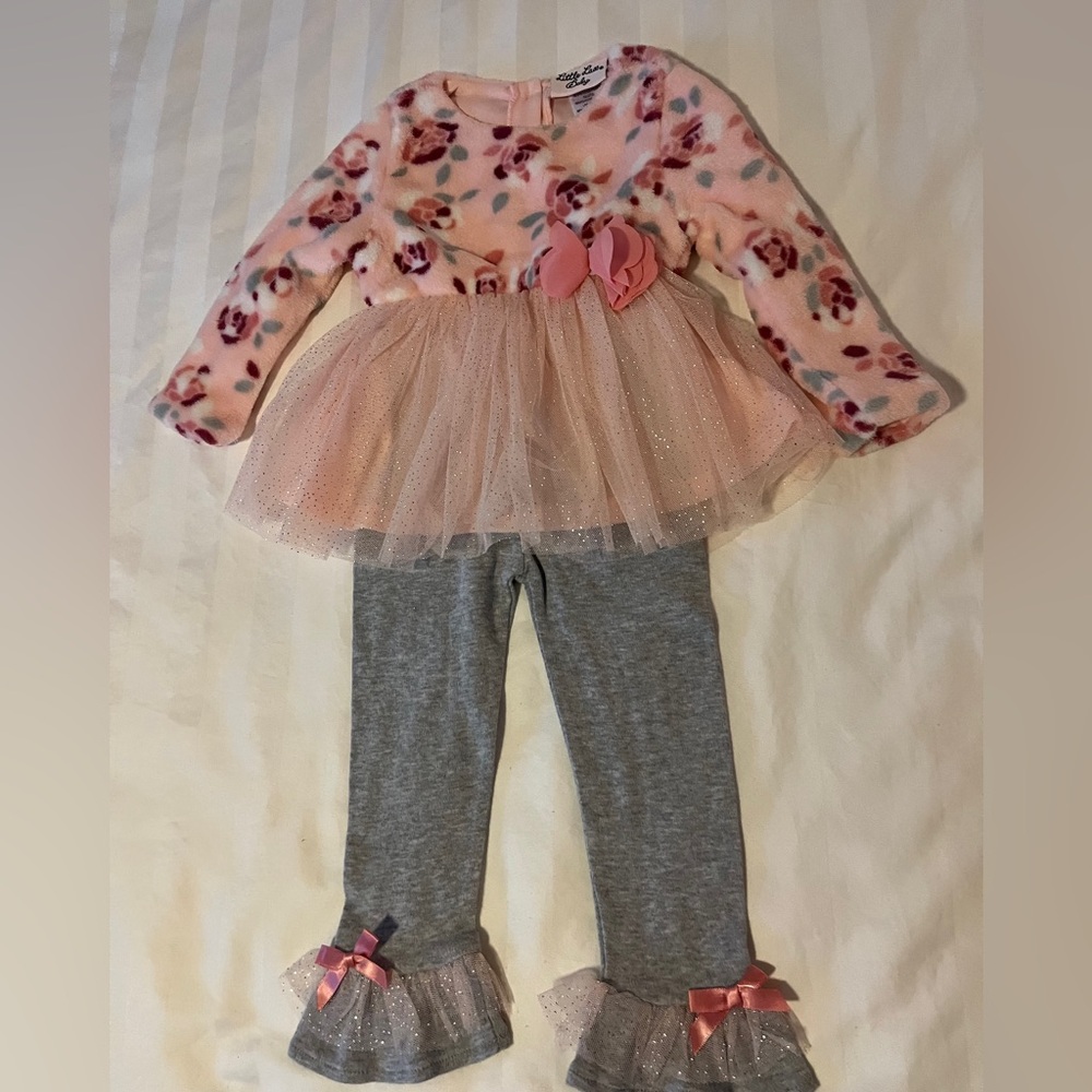 Little Lass Baby, 2 piece set for girl, pink and grey, Size 18 Months.